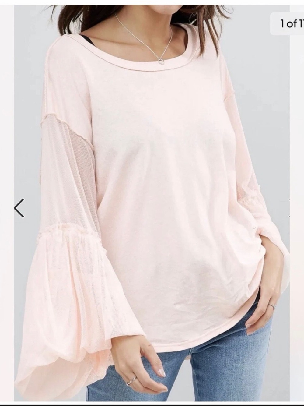 Free People Size Small Still Got It Oversized Mesh Bell Flare Sleeve Top Blush